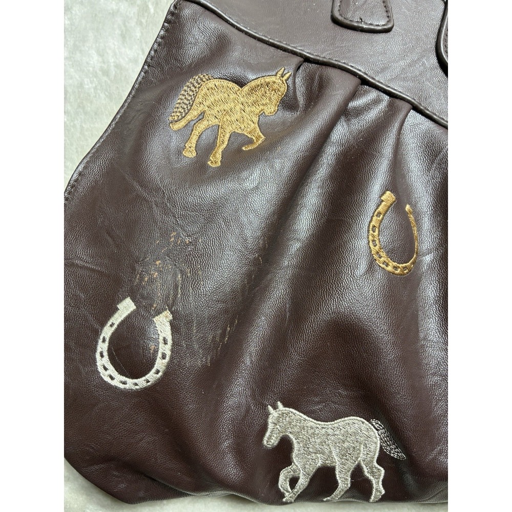 Braciano Purse Brown Faux Leather Embroidered Horses Western Vintage Bag *flaws - Picture 8 of 16